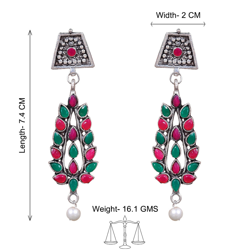 Precious Petal stone studded dangler earring (Multicolored)