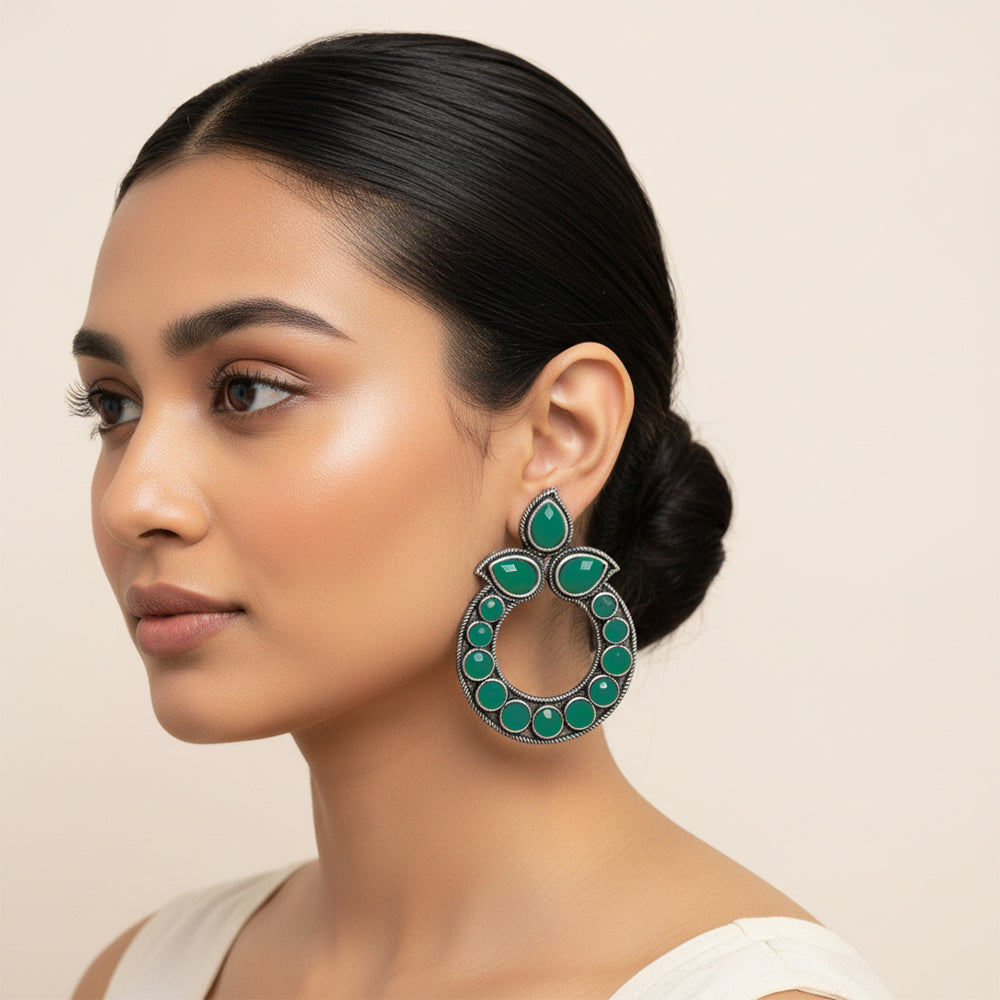 Petal Mandal stud earrings (Green)