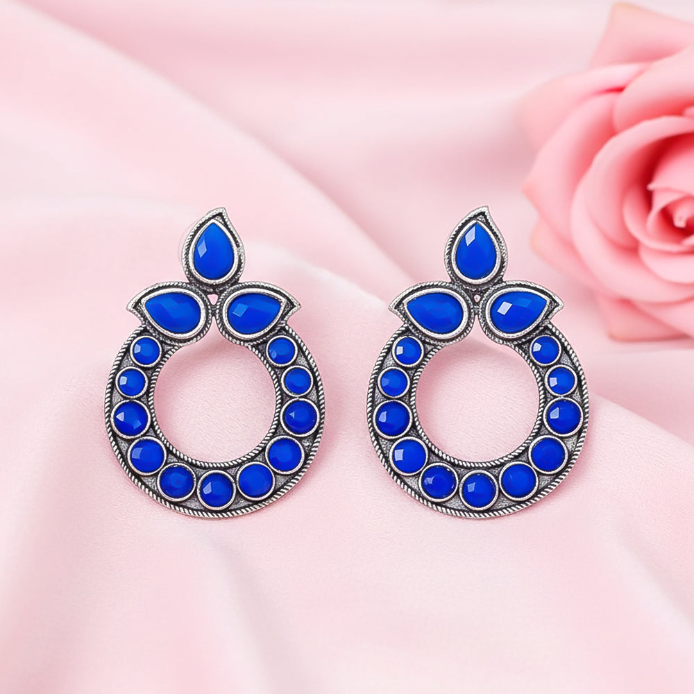 Petal Mandal stud earrings (Blue)