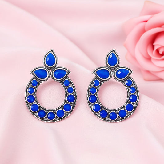 Petal Mandal stud earrings (Blue)