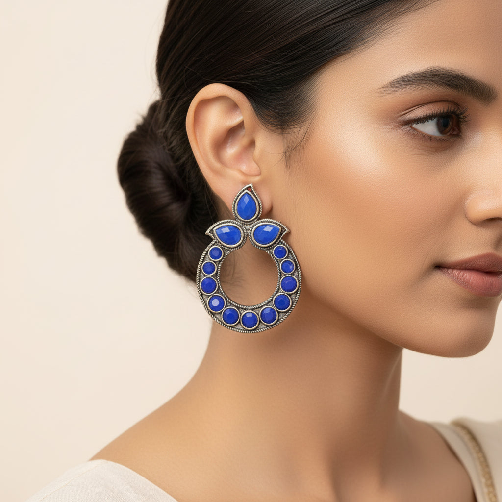 Petal Mandal stud earrings (Blue)