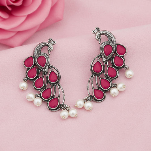 Mor vibrance pearl dangler earrings (Red)