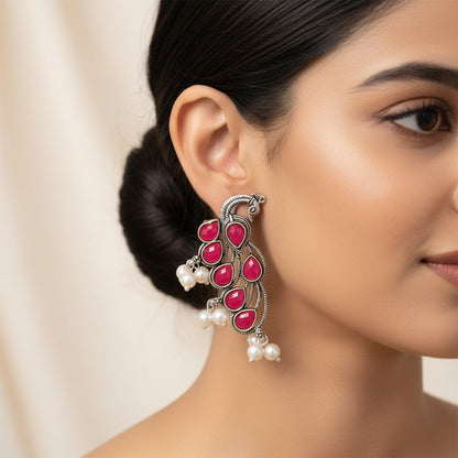 Mor vibrance pearl dangler earrings (Red)