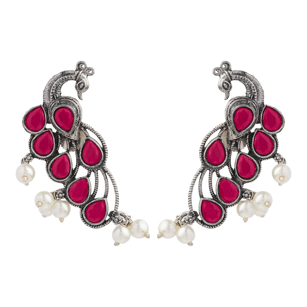 Mor vibrance pearl dangler earrings (Red)