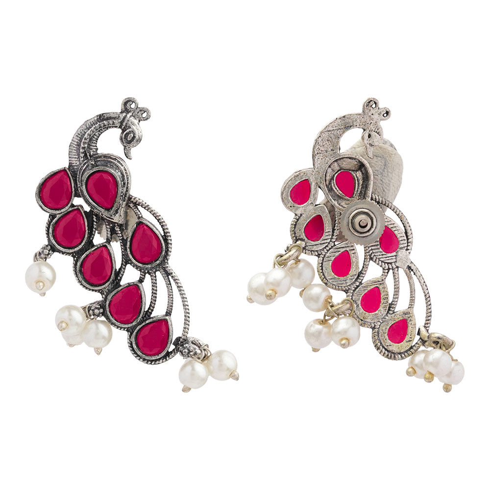 Mor vibrance pearl dangler earrings (Red)