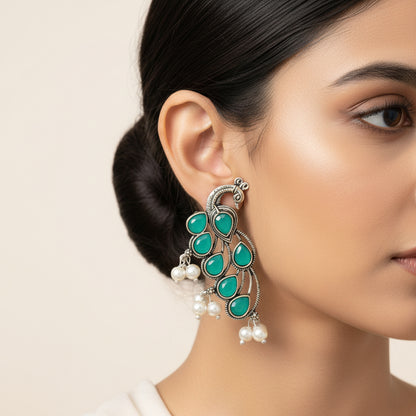 Mor vibrance pearl dangler earrings (Green)