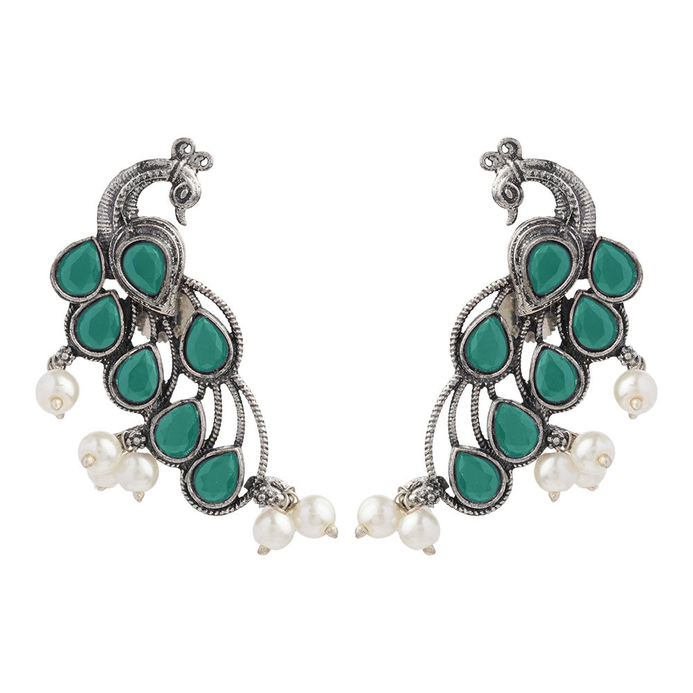 Mor vibrance pearl dangler earrings (Green)