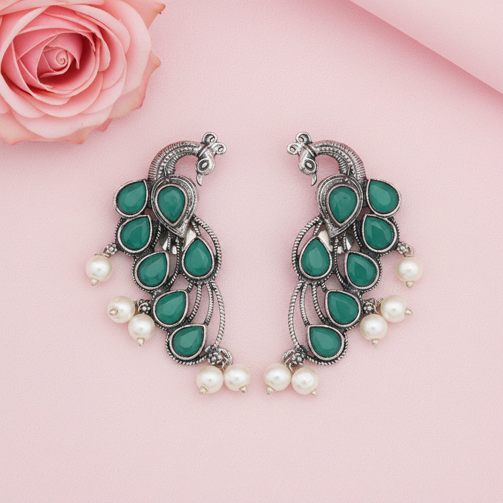 Mor vibrance pearl dangler earrings (Green)