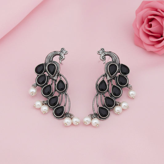 Mor vibrance pearl dangler earrings (Black)
