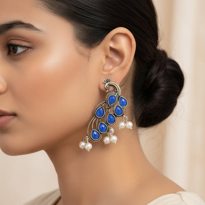 Mor vibrance pearl dangler earrings (Blue)