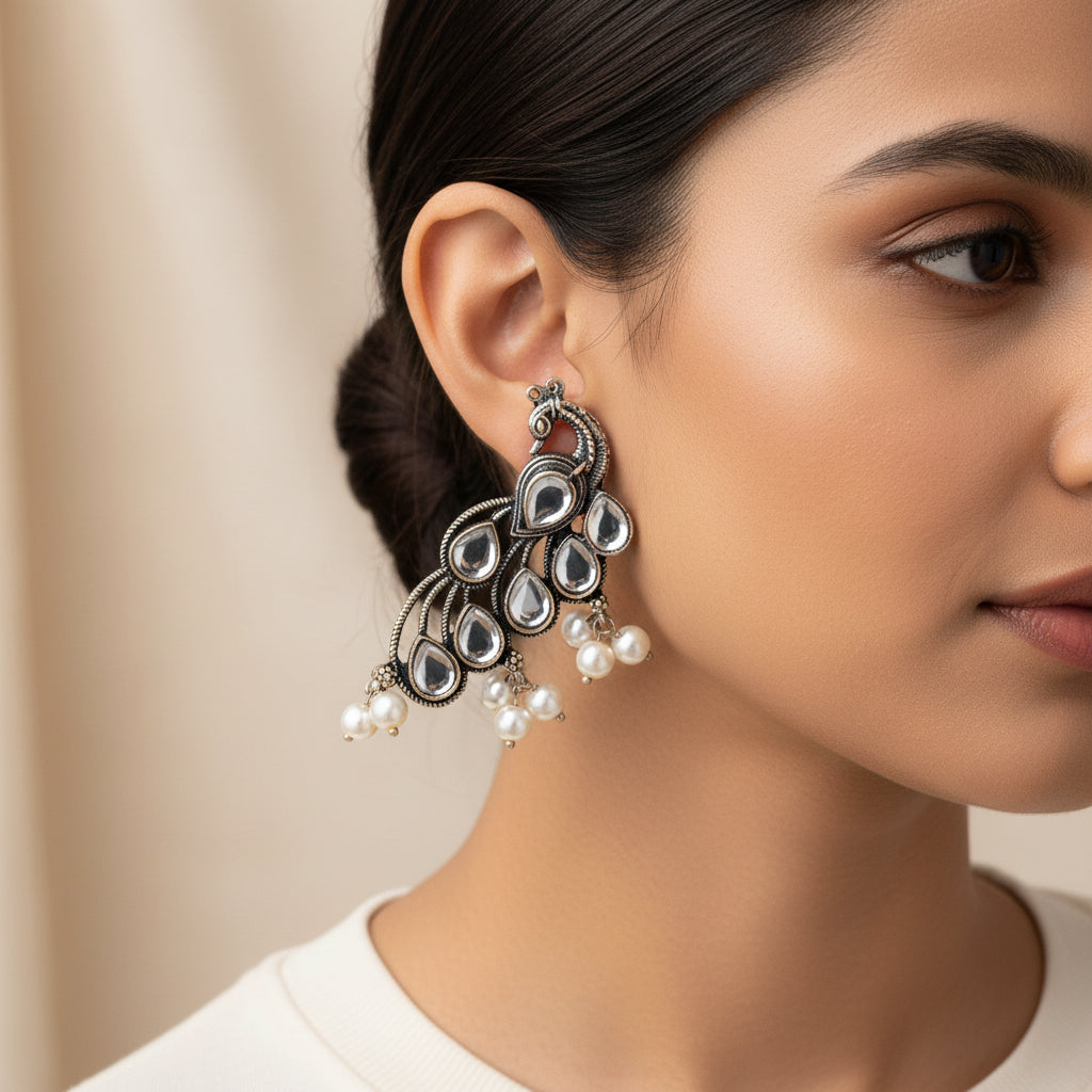 Mor vibrance pearl dangler earrings (White)