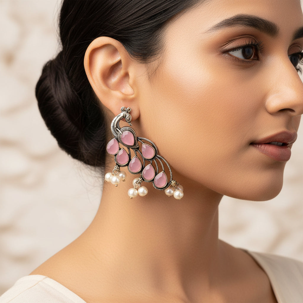 Mor vibrance pearl dangler earrings (Baby Pink)
