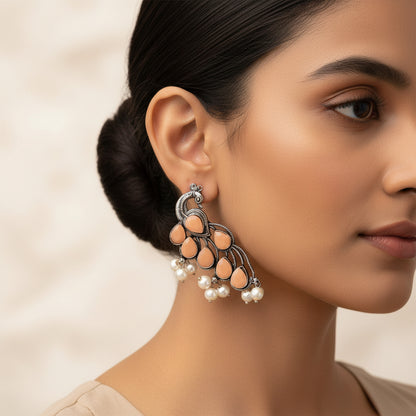 Mor vibrance pearl dangler earrings (Light Orange)