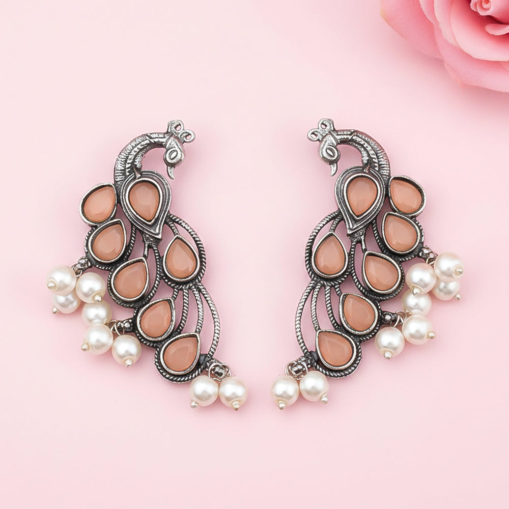 Mor vibrance pearl dangler earrings (Light Orange)