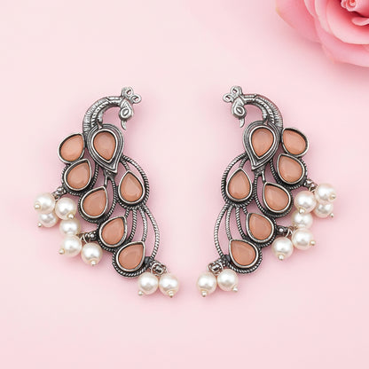 Mor vibrance pearl dangler earrings (Light Orange)