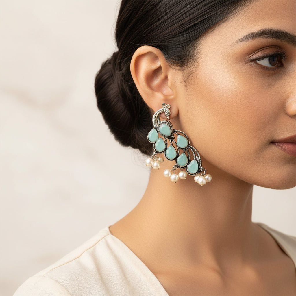 Mor vibrance pearl dangler earrings (Mint)