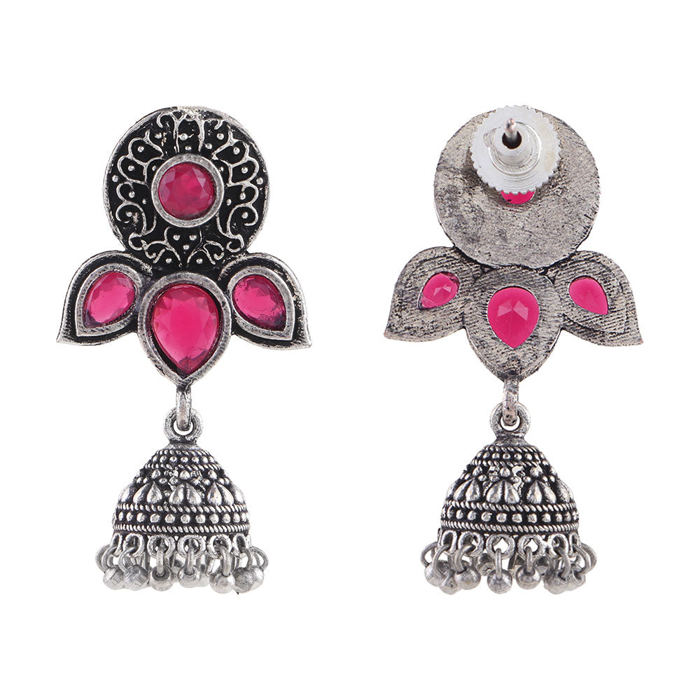 Blush Petals stone studded jhumki earrings (Red)