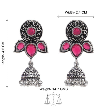 Blush Petals stone studded jhumki earrings (Red)