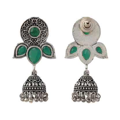 Blush Petals stone studded jhumki earrings (Green)