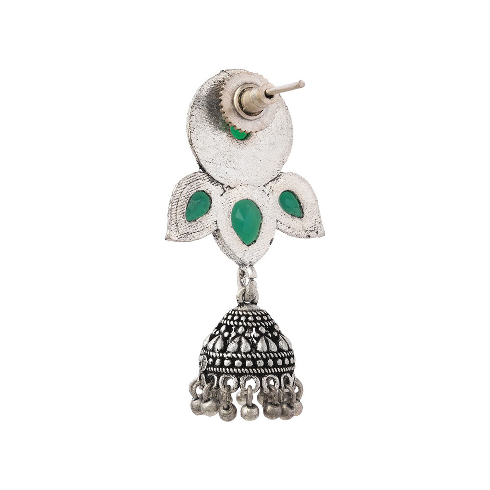 Blush Petals stone studded jhumki earrings (Green)
