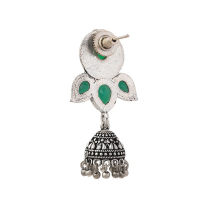 Blush Petals stone studded jhumki earrings (Green)