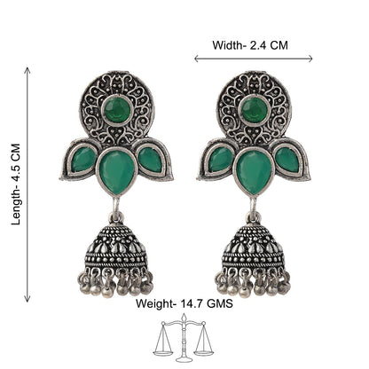 Blush Petals stone studded jhumki earrings (Green)