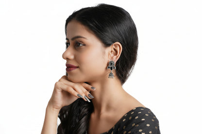 Blush Petals stone studded jhumki earrings (Black)