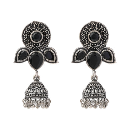 Blush Petals stone studded jhumki earrings (Black)