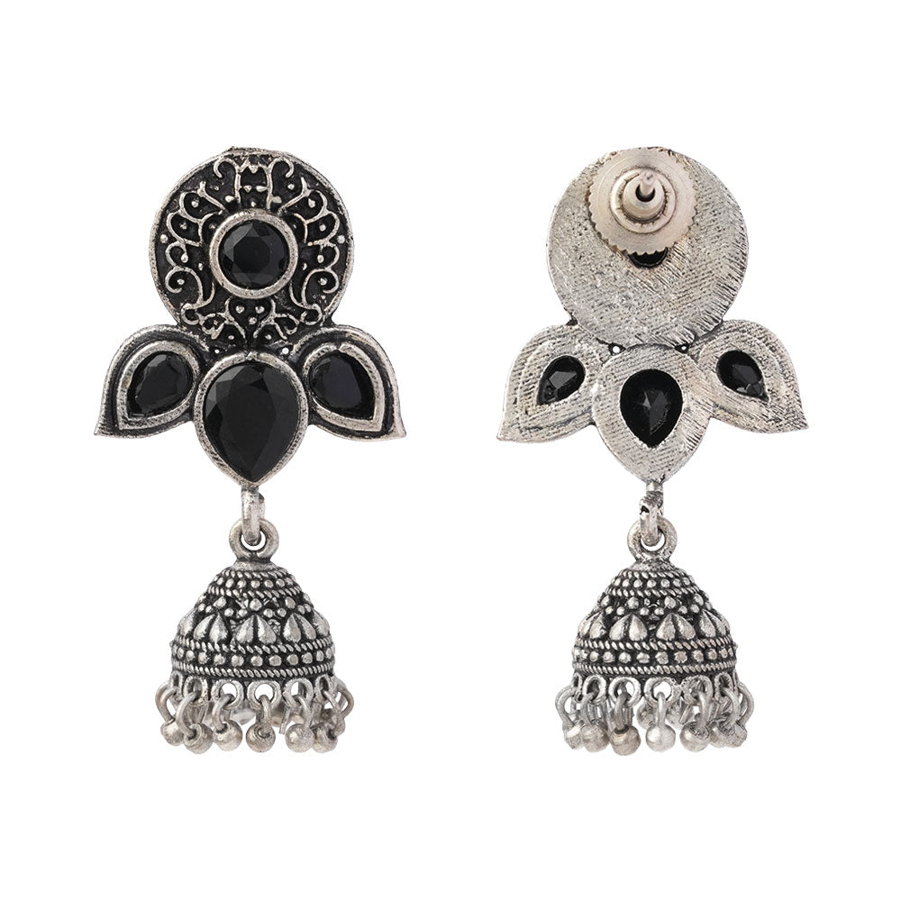 Blush Petals stone studded jhumki earrings (Black)