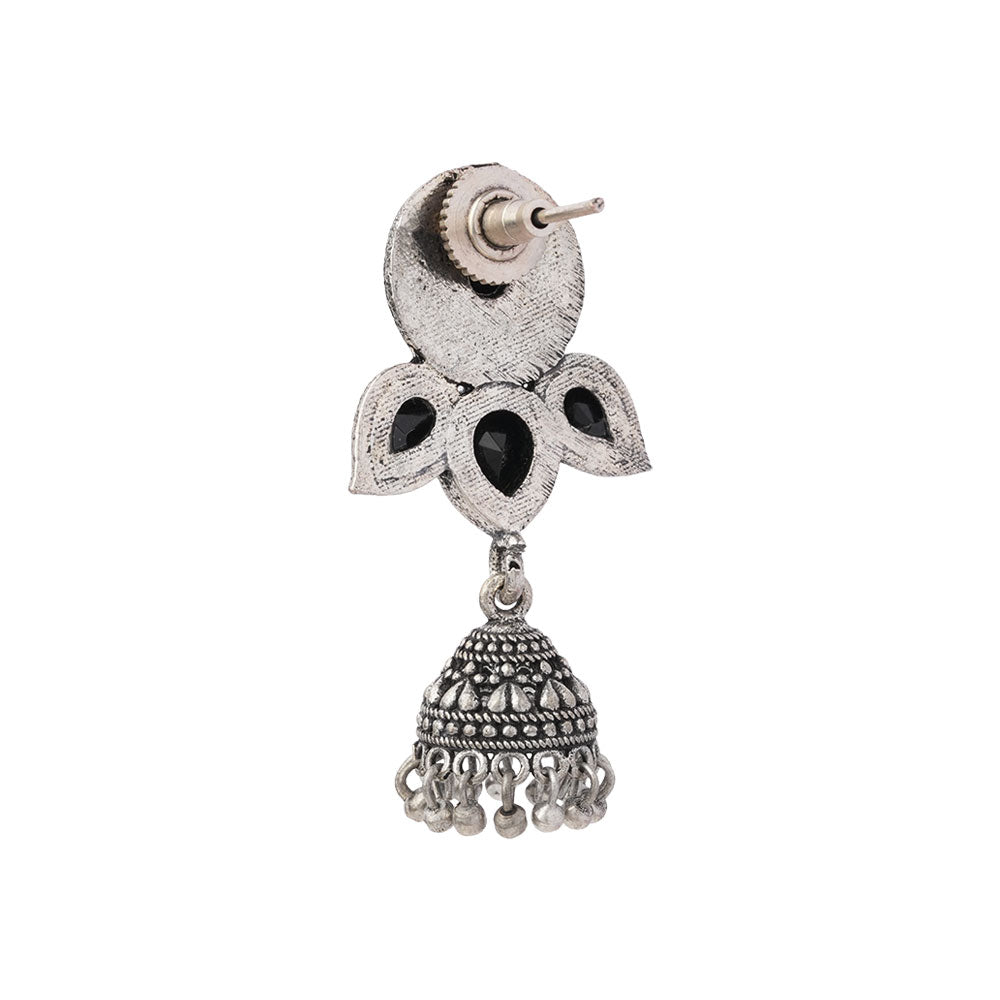 Blush Petals stone studded jhumki earrings (Black)