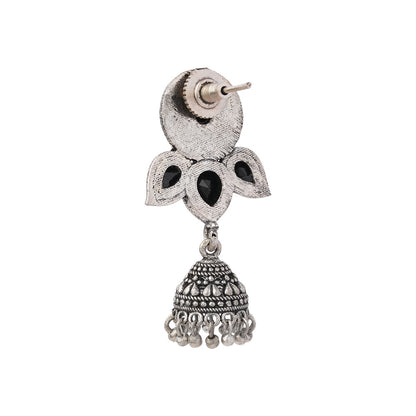 Blush Petals stone studded jhumki earrings (Black)