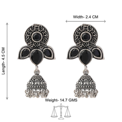 Blush Petals stone studded jhumki earrings (Black)