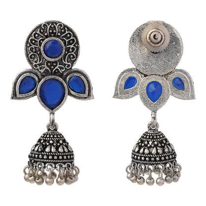 Blush Petals stone studded jhumki earrings (Blue)