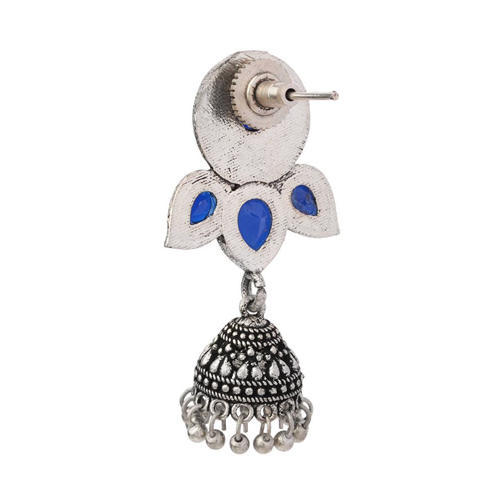 Blush Petals stone studded jhumki earrings (Blue)
