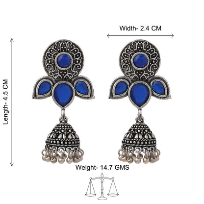 Blush Petals stone studded jhumki earrings (Blue)