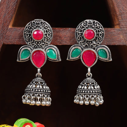 Blush Petals stone studded jhumki earrings (Multicolored)