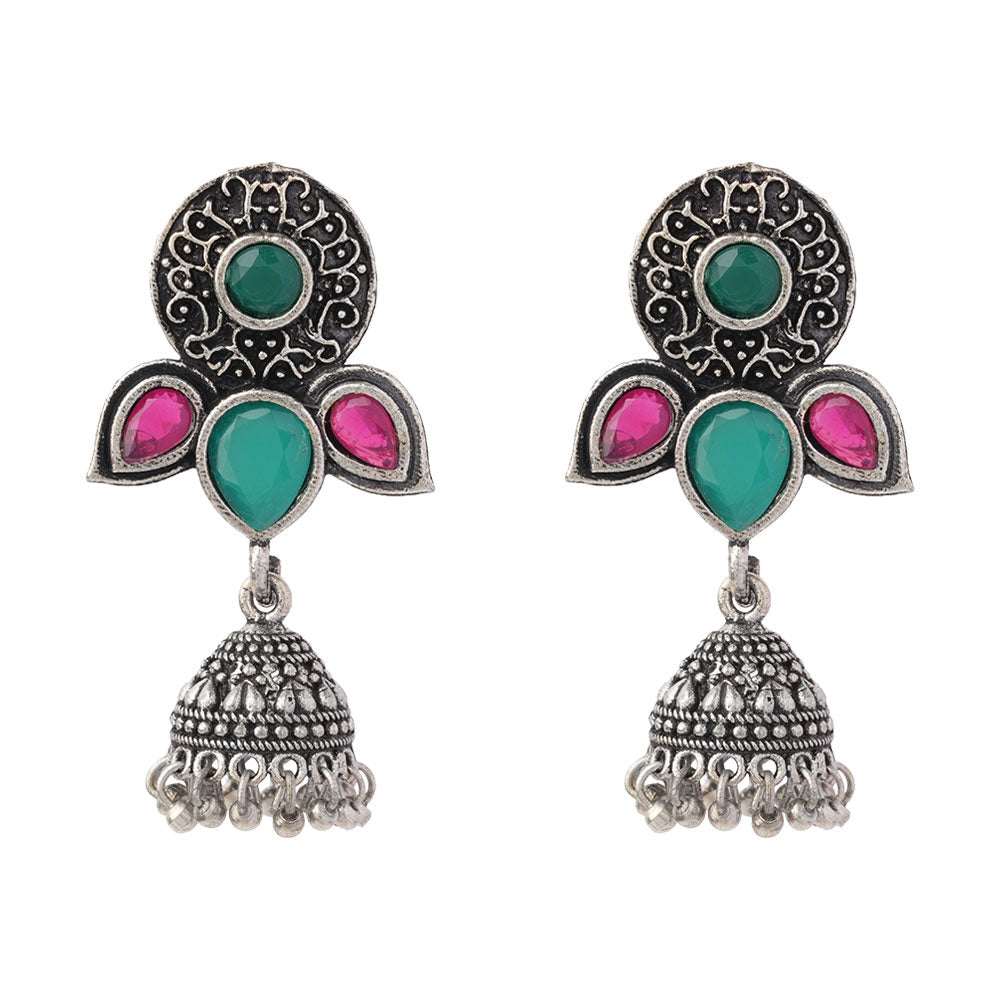Blush Petals stone studded jhumki earrings (Multicolored)
