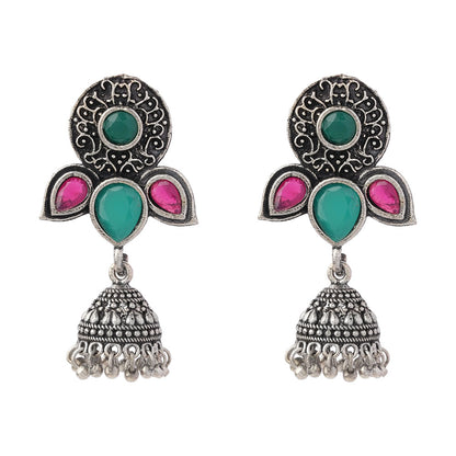 Blush Petals stone studded jhumki earrings (Multicolored)