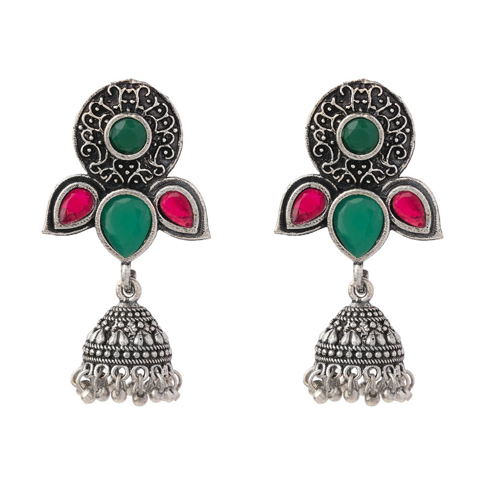 Blush Petals stone studded jhumki earrings (Multicolored)
