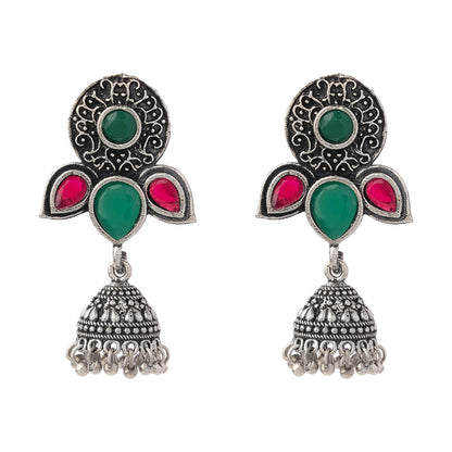 Blush Petals stone studded jhumki earrings (Multicolored)