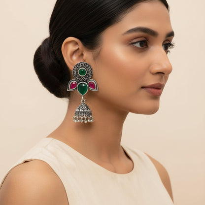 Blush Petals stone studded jhumki earrings (Multicolored)