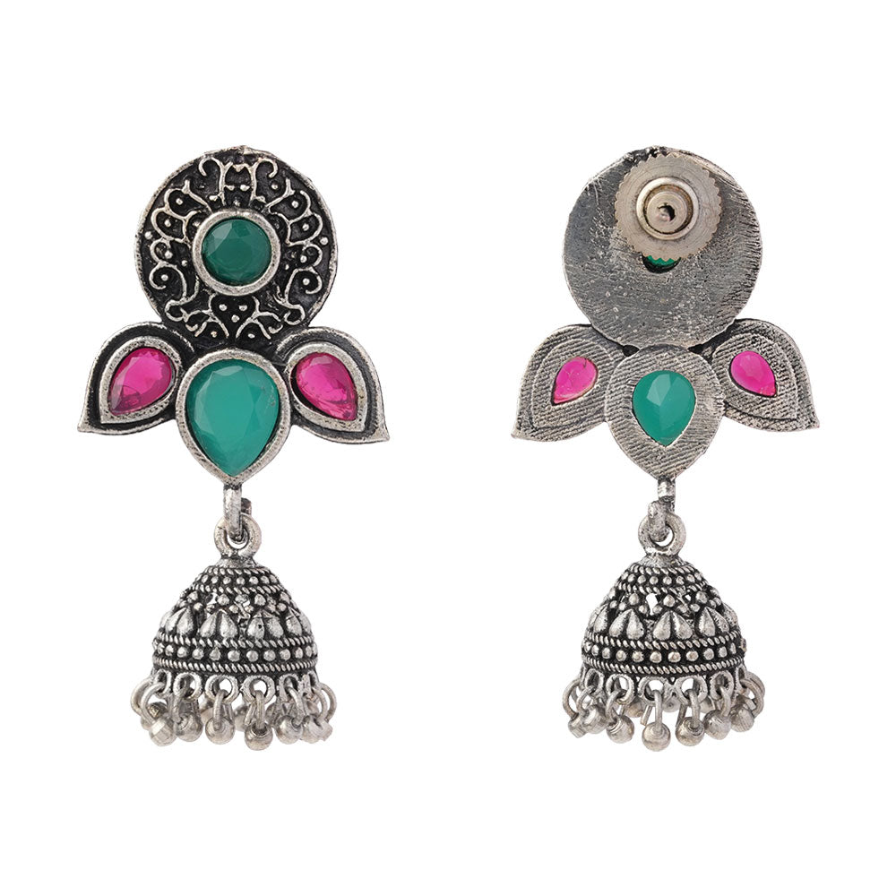 Blush Petals stone studded jhumki earrings (Multicolored)