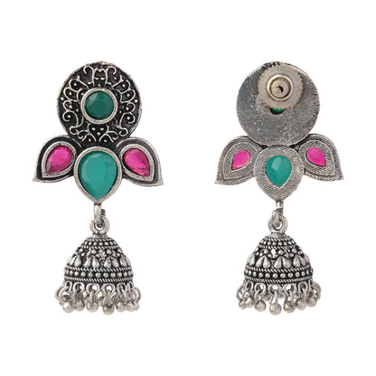 Blush Petals stone studded jhumki earrings (Multicolored)