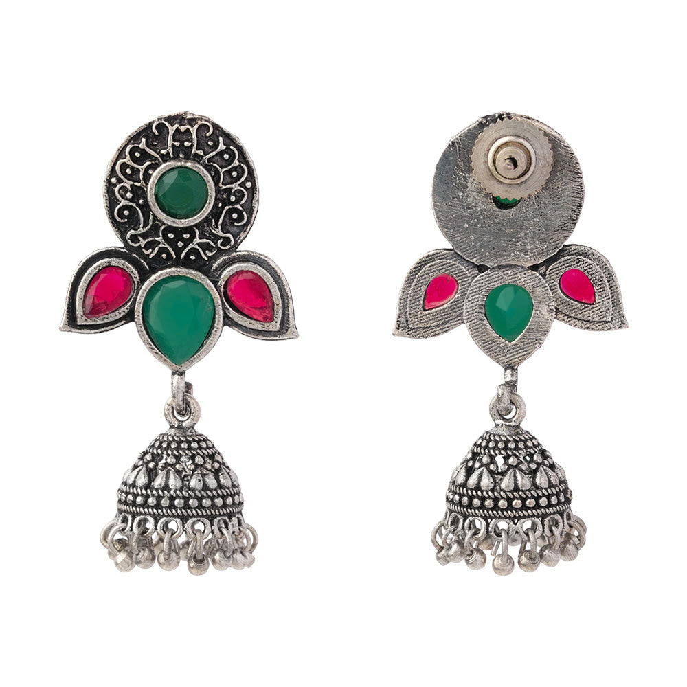 Blush Petals stone studded jhumki earrings (Multicolored)
