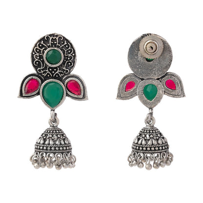 Blush Petals stone studded jhumki earrings (Multicolored)
