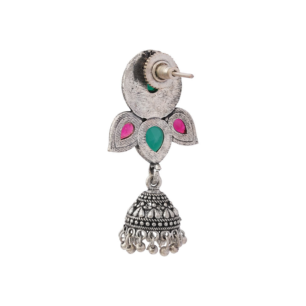 Blush Petals stone studded jhumki earrings (Multicolored)