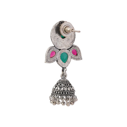 Blush Petals stone studded jhumki earrings (Multicolored)