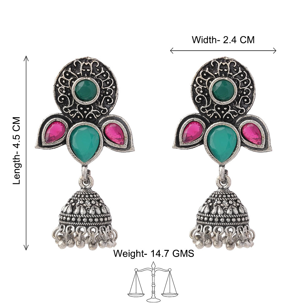 Blush Petals stone studded jhumki earrings (Multicolored)