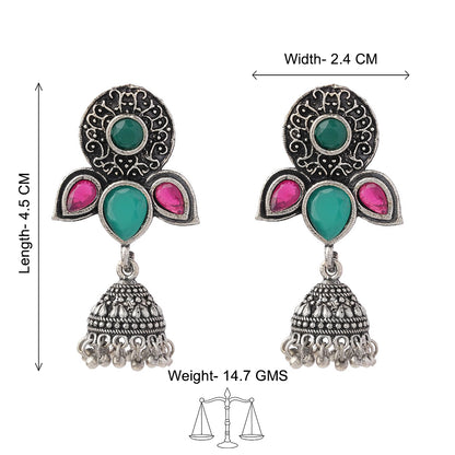 Blush Petals stone studded jhumki earrings (Multicolored)