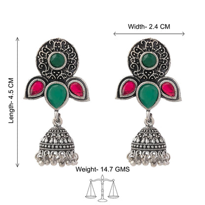 Blush Petals stone studded jhumki earrings (Multicolored)